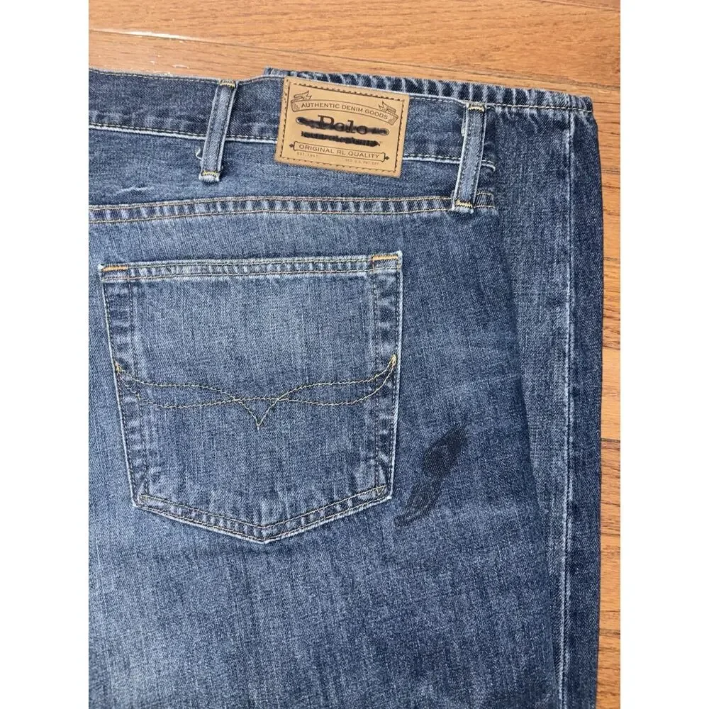 Polo Ralph Lauren Varick Slim Straight Big Tall Jeans 46x32 Patch Graffiti Y2K